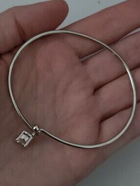 Silver Bangle Bracelet with Square Pendant